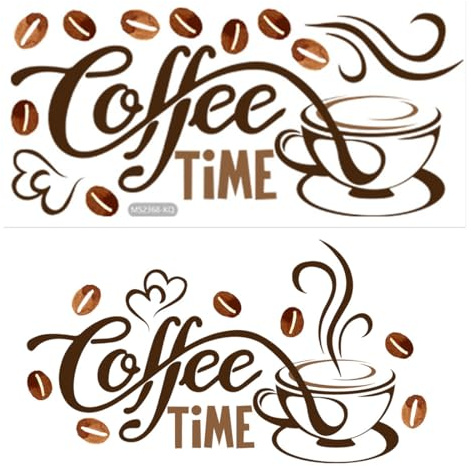ZORVUJI Wandtattoo Küche, 'Coffee Time', Vinyl Tassen Kunst, Wandtattoo Sprüche, für Restaurant Bar, langlebig, wasserdicht, PVC, klassisch, Wand, Fliesen, Glas, Braun