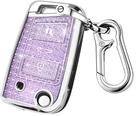 FT FUNTOR Autoschlüssel Hülle für VW, Drei Tasten Autoschlüsselkasten, Auto kratzfestes Schlüsselgehäuse，Schlüsselhülle Cover für VW Polo, Skoda, Tiguan, MK (Lila)