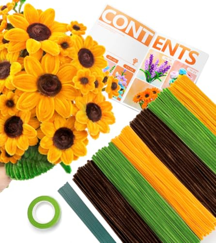 Tiehuoxia Set di 300 scovolini per fiori, set di pulitori per tubi di girasole per artigianato e arte, kit di steli in ciniglia per fai da te, decorazioni