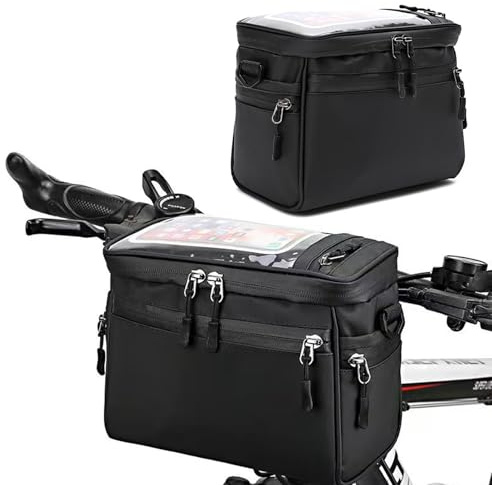 Dulynva Borsa Velo,Borsa Manubrio Velo, Manubrio Bicicletta Multifunzionale Schermo Frontale con Nero