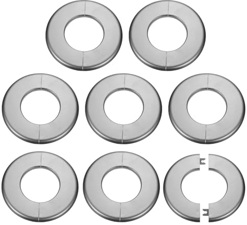 sourcing map 8 placas autoadhesivas de plástico ABS con brida dividida de pared de 64 mm, diseño de hebilla para tubería de agua, baño, cocina, decoración, color gris