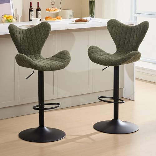 Ya-Home Barhocker 2er Set aus Chenille Barstuhl höhenverstellbar mit Fußstütze Thekenhocker drehbar mit Lehne, Grün