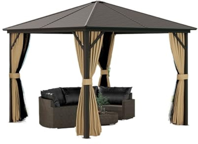 Pop-up-Pavillon Hardtop-Pavillon mit Netz und Vorhängen, Gartenpavillon-Überdachung mit Metalldach