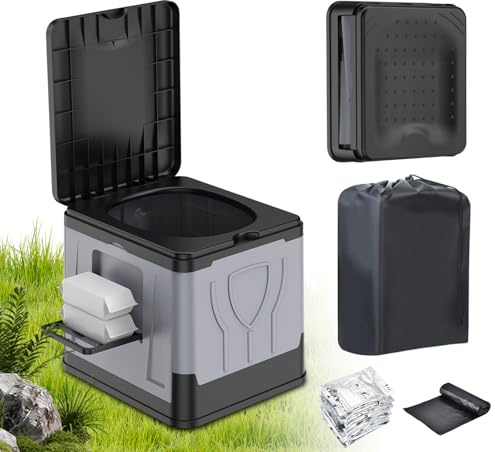 OTraki WC Portatile,WC Chimico Camper Supporta Fino a 150KG con Coperchio e Portarotolo,Pieghevole Toilette Portatile con Coagulante Supporta Fino per Escursionismo,Verde Militare