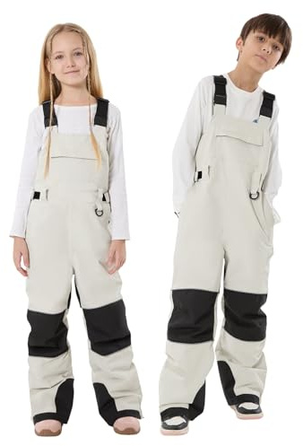 GSOU SNOW Kids Snow Bibs Girls Boys Ski Pants Insulated Waterproof Winter Overalls Jumpsuit Beige 4T