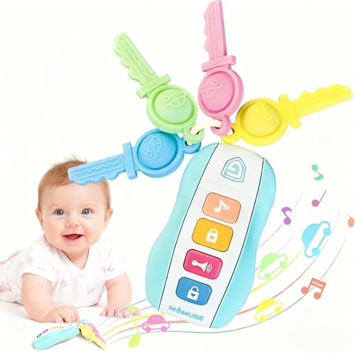 MOMUSE Baby Beißring mit 4 Autoschlüsseln, Beißspielzeug 10 Monate | Spielzeug Schlüssel aus Silikon, Musikspielzeug Weihnachts- und Geburtstagsgeschenke Baby 12 16 18 Monate