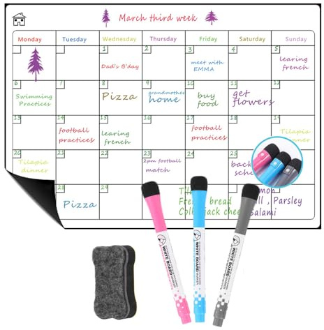 HORREX Familienplaner Abwischbar, A3 Wochenplaner Magnetisch, Haushaltsplan Familie, Magnettafel Kühlschrank cm Wiederverwendbar, Aufgabenplaner and Memoboard für Zuhause oder Büro