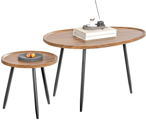 HOMCOM Set di 2 Tavolini da Salotto Sovrapponibili Moderni Colore Noce