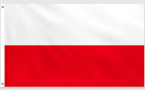 PartyYaa Polen Flagge, 150 x 90 cm Polska Flagge Einseitiger Druck mit 2 Messing-Ösen, Wasserfest, Polene Banner für Nationalfeiertage, EM, WM, Straßen, Garten, Bar Party Deko