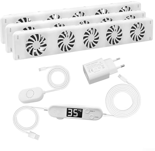 Set di ventilatore intelligente per radiatori con controllo del flusso d'aria e della temperatura, ventola a risparmio energetico con adattatore e sensore, design silenzioso per una migliore