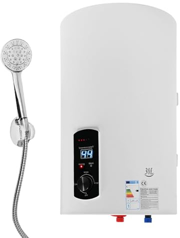 2 KW 30 L scaldabagno elettrico, 220 V 50 Hz con doccetta, IPX4, fissaggio a parete impermeabile, scaldabagno doccia, 25 – 75 °C, temperatura dell'acqua 34 x 57 cm