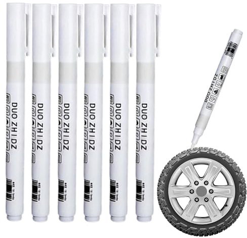 Pennarello bianco impermeabile per pneumatici Set di 6, penna pneumatica, penna per ritocco, penna pneumatica, marcatori per pneumatici auto, penne a pneumatici, marcatore per pneumatici auto, moto