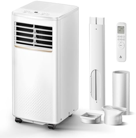 Aire acondicionado portátil 4 en 1, 9000 BTU, aire acondicionado portátil con refrigeración, deshumidificación, aire acondicionado móvil con mando a distancia, manguera de escape, modo de suspensión