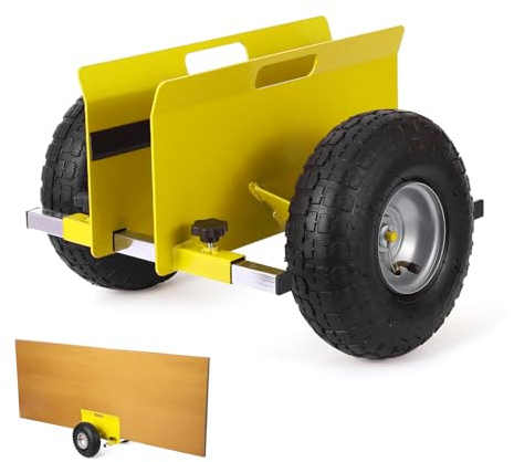 Carro de placas Dolly de 272 kg, capacidad de carga ajustable, para placas de yeso, madera contrachapada, 25 cm, neumáticos de goma, transporte todoterreno, para puertas de cartón-yeso, color amarillo