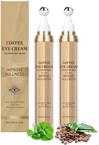 2 Stück Koffein Augenserum mit 360° Massage Roll On, Augenringe Entfernen