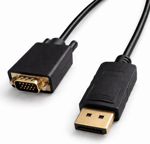 PENCILUPNOSE Display Port Male to VGA Cable 1.8M, 1080P Gold-Plated DP Port Male to Male,Compatible with Laptop, PC, Desktop, Monitor, Projector (Not Bidirectional,Not Compatible with HDMI or USB)