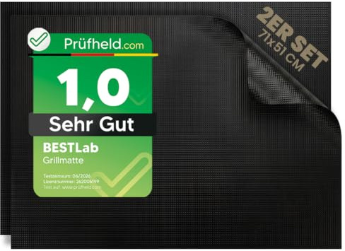 BestLab [ Test SEHR GUT, Note 1.0 *] 2 Stück Grillmatte für Gasgrill 71x51cm, Antihaft Teflon Grillmatten, BBQ Gas Grill Matten, Balkon Camping Elektrogrill & Holzkohlegrill, Grillplatte Zubehör | SEHR GUT getestet