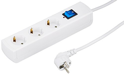 Kopp 233102005 UNOversal Plus Steckdosenleiste 3-Fach mit Überspannungsschutz, 1.4 m Kabel, 90° gedrehte Töpfe, großer Steckdosen-Abstand, anschraubbar, erhöhter Berührungsschutz, weiß