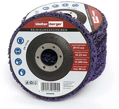Woltersberger® Reinigungsscheiben Lila für Winkelschleifer Ø115mm Schleifscheiben zur Farbentfernung, Rostentfernung & Oberflächenreinigung | 5 Stück CSD Entlackungsscheiben