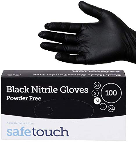 Safetouch Black Nirtile Powder Free Disposable Gloves - Pack of 100 (Medium)