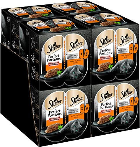 Sheba Perfect Portions - Feinstes Katzennassfutter in der Schale - edele Pastete mit zartem Truthahn - 24 x 75g