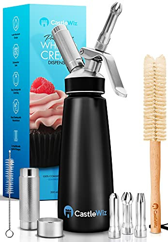 Dispensador de crema batida profesional de acero inoxidable, para cremas batidas con puntas de acero inoxidable, 500 ml (1 pinta) sifón batido con agarre de silicio – Dispensador de crema batida