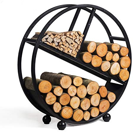 JS Garten Deko Kaminholzregal Diego H 82 cm Holzregal für Kaminholz Kaminholzablage aus Stahl Kaminholzständer CookKing