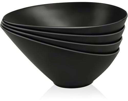 LOVYANXUE Bamboo Fiber Salad Bowls, 4 Packs Compostable 33 Ounce Elegant Black Angled Bowls for Salad, Pasta, Soup, Prep, Ideal for Home and Restaurant