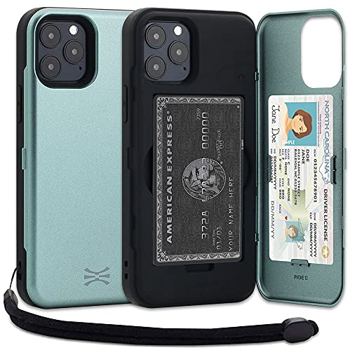 TORU CX PRO for iPhone 12 Pro/iPhone 12 Case Wallet | Protective Shockproof Heavy Duty Cover with Hidden Card Holder & Card Slot | Mirror & Wrist Strap Included - Green