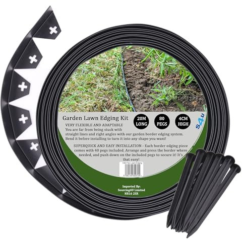 Flexible Garden Edging Border with Heavy-Duty Ground Stakes 66ft | 20M Black 4CM High Flexible Flower Bed Edge and Plastic Pegs, Professional Landscape Divider