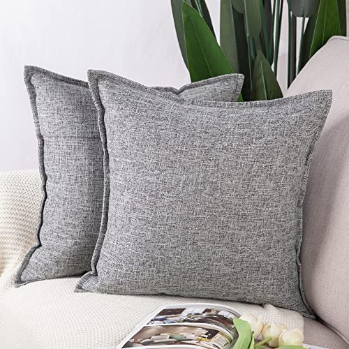 Madizz 2er Set Polyester- Leinen Kissenbezügen Weiche dekorative Kissenbezüge für Sofa Schlafzimmer Kissenhülle Grau 50x50 cm Quadrat