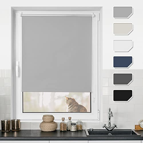 BondFree Verdunkelungsrollo Klemmfix Thermorollo ohne Bohren,75x120cm(BxH) Hellgrau, Sonnenschutz& Hitzeschutz Rollos für Fenster und tür