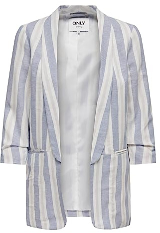 Only ONLELLY-Caro 3/4 Linen TLR Noos Blazer, English Manor/Stripes:Cloud Dancer & Gray Violet, 36, English Manor/Stripes: Cloud Dancer & Grigio Viola, 42