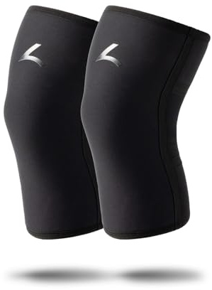 Reeva Powerlifting Knee Sleeves 7 mm – Kniebandagen Größe L Schwarz, kraftvolle Knieschützer für Powerlifting, Gewichtheben & Fitness