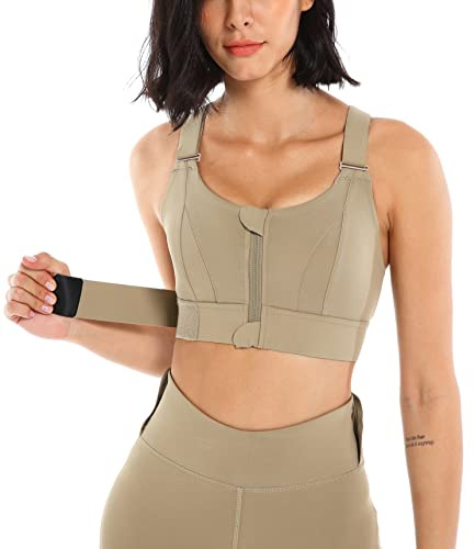 Femme Soutien-Gorge sans Armature de Sport Rembourrage Amovible avec à Glissièree Devant Brassiere Sport Push Up de Sport Classique XL