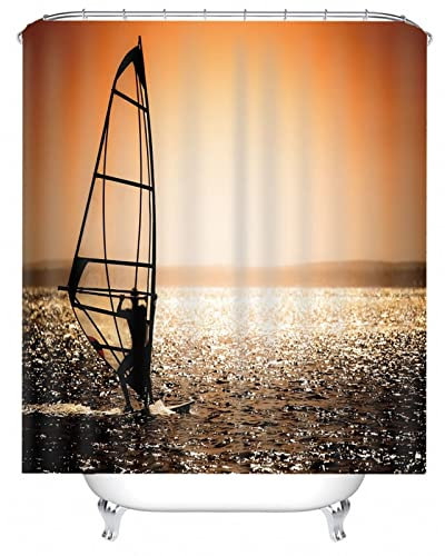 Whoiy Duschvorhang Antischimmel 180X180, Duschrollo Um Die Ecke Polyester Shower Curtains Morgendämmerung Auf See Schwarz Orange für Outdoor Hotel