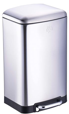 Dirt Devil Tretmülleimer 20L – Mülleimer Küche mit Soft Close – Abfalleimer aus Edelstahl – Herausnehmbarer Inneneimer – Küchenmülleimer - 30 x 29 x 52,5 CM – Silber