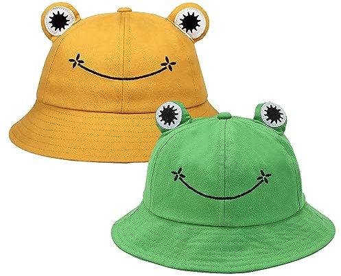 SKHAOVS 2 Stück Froschfischerhut, Fischerhüte, Damen Anglerhut, Frosch Sonnenhut, Frosch Eimer Hut, Frog Freizeithut, Fischer Reise Sonnenhüte,Unisex Bucket Hat,für Camping, Wandern, Angeln (2 Stück)