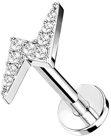 Taffstyle Piercing Stab Stecker Ohrpiercing Cartilage Ohr Tragus Helix Stud Lippe Labret Lippenpiercing Knorpel Barbell Ohrring Platte Glitzer Strass Blitz Kristall 6mm Silber