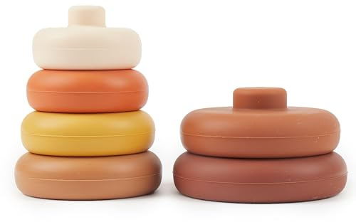 BIECO | Choklad Bliss silikonstapelbara kuber - ringar | Babypyramid | Sensorisk leksak 6 månader | Cube Silicone Game