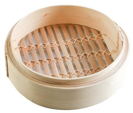 CAPACITEA Bamboo Steamer Ø22cm (9) Food Steamer Basket for Dim Sum, Vegetable, and Bao Buns