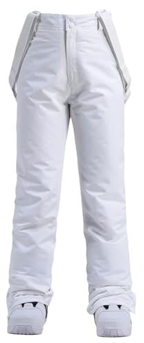 Suwequest Verdickte Schneehose, Outdoor-Sport, Snowboarden, atmungsaktive Trägerhose, Unisex, Herren, Damen, Skihose, winddicht, wasserdicht, Winter, weiß, 38