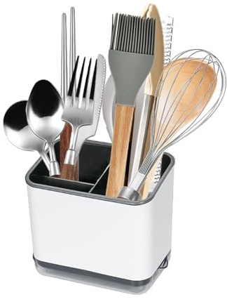 Cutlery Drainer, Utensil Holder Sink Caddy Dish Drying Rack, Kitchen Organizer Accessories for Flatware Silverware Chopsticks Knives Forks Spoons Spatula(Black)