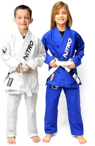 Nitro Fight Wear - Kids Evolution Brazilian Jiu Jitsu Gi | Lightweight 380gsm | IBJJF Approved Kids BJJ Gi (Blue, M4)