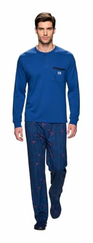 Enrico Coveri Pigiama Uomo Cotone Lungo, Cotone Mercerizzato Linea Prestige, Pigiama Uomo Cotone Leggero, Pigiama Uomo Estivo Lungo, Anche Taglie Forti (1006 Bluette M)