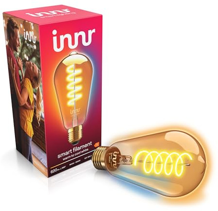 Innr Smart Lampe, Warmweiß bis Kaltweiß, für Hue* & Zigbee Hubs | Smart Home LED Filament Glühbirne, Edison, 1800K-6500K, 620 Lumen, Dimmbar
