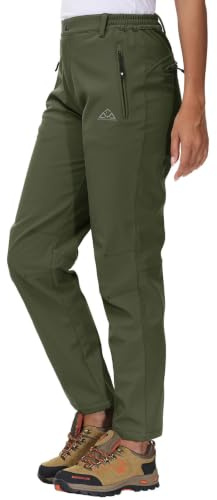 YSENTO Damen Softshellhose Winter Wanderhose Skihose wasserdichte Warm Gefüttert Thermohose Outdoorhose Trekkinghose(Grün,XL)