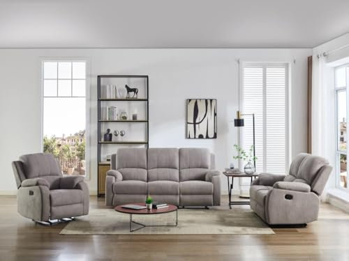 Vente-unique-Relaxsofa 3-Sitzer & Relaxsessel - Mikrofaser - Hellgrau - Brody