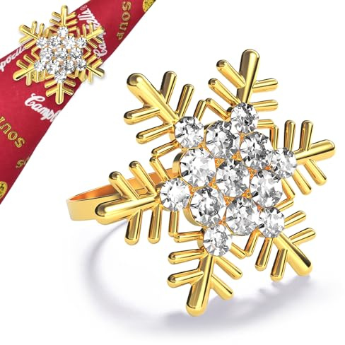 Halatool 12 Stück Weihnachten Serviettenringe Gold Schneeflocke-Design für Weihnachten Hochzeiten Partys Abendessen Feiertage Esstischdekoration Erntedankfest