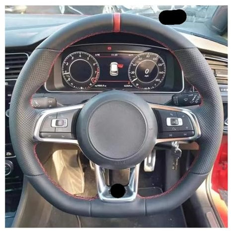 Lenkradbezug Auto Schwarzes Leder-Lenkradbezug für Golf 7 GTI für Golf R MK7 für GTI für Scirocco 2015 2016